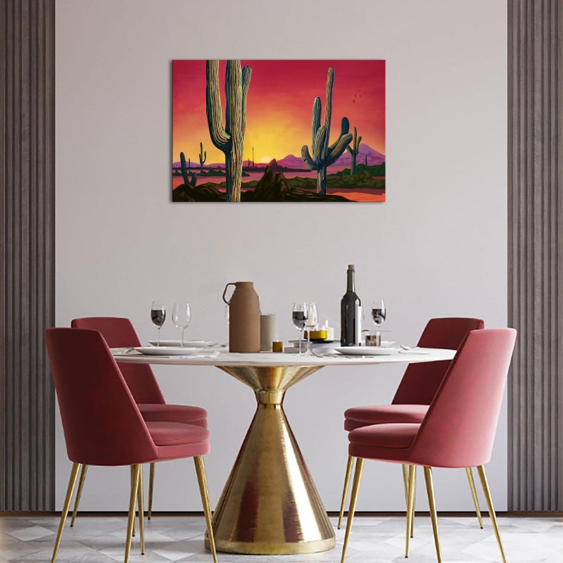 iHAPPYWALL Large Saguaros Landscape Canvas Wall Art Sunset Arizona Cactus Orange Background Sonoran Desert Picture for Home Bedroom Decor Ready to Hang 24x36inch - Image 2